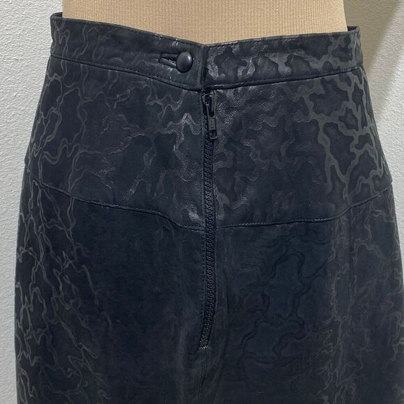 Amen Wardy Black 100% Leather Embossed Skirt Size 10 (46) Made In Italy - Picture 7 of 12